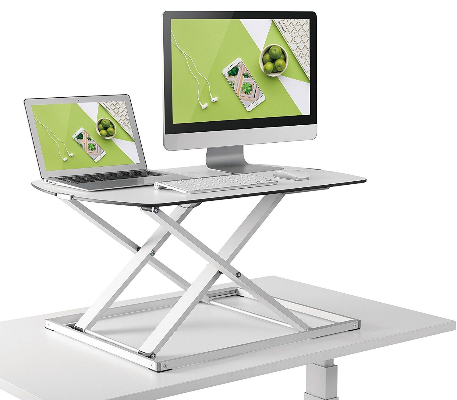 Husky Mount Height Adjustable Office Sit/Standing Desk Ergonomic Riser Dual LCD LED Monitor