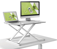 Husky Mount Height Adjustable Office Sit/Standing Desk Ergonomic Riser Dual LCD LED Monitor