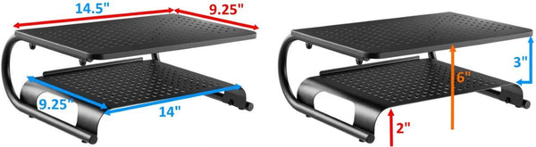 Two Tier Double Decker Steel Monitor Stand Holds up to 50 lbs, Laptop, Keyboard, or Monitor