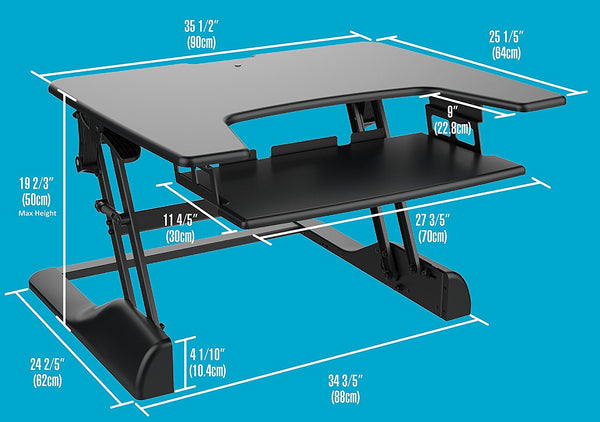 Husky Mounts Sturdy Standing Desk Converter Sit Stand Height Adjustable Computer Desk 36”x 24” Dual Monitor Stand up Desk Elevating Heavy-Duty Monitor Riser Desktop.