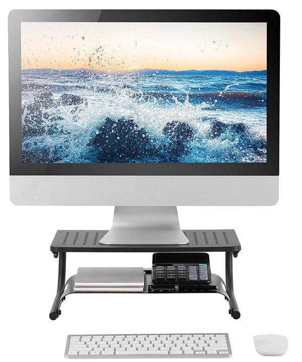 Two Tier Double Decker Steel Monitor Stand Holds up to 50 lbs, Laptop, Keyboard, or Monitor