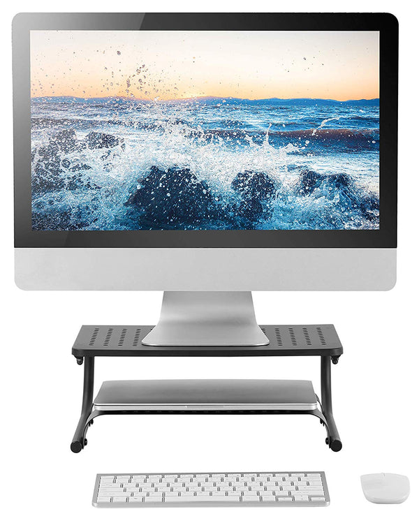 Two Tier Double Decker Steel Monitor Stand Holds up to 50 lbs, Laptop, Keyboard, or Monitor