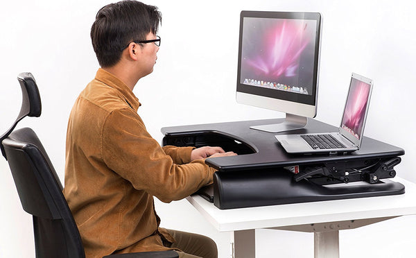 Husky Mounts Sturdy Standing Desk Converter Sit Stand Height Adjustable Computer Desk 36”x 24” Dual Monitor Stand up Desk Elevating Heavy-Duty Monitor Riser Desktop.
