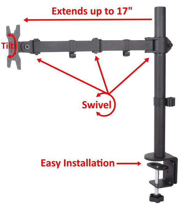 Desk Clamp Mount for PC and Apple Monitors Full Motion VESA 75x75 and 100x100