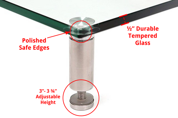 Husky Mount PC Monitor and Laptop Stand Riser - Solid Aluminum Legs and Tempered Glass Top Desk