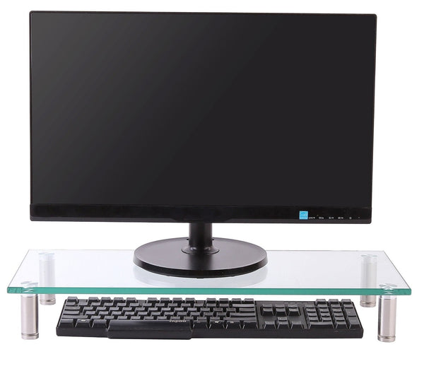 Husky Mount PC Monitor and Laptop Stand Riser - Solid Aluminum Legs and Tempered Glass Top Desk