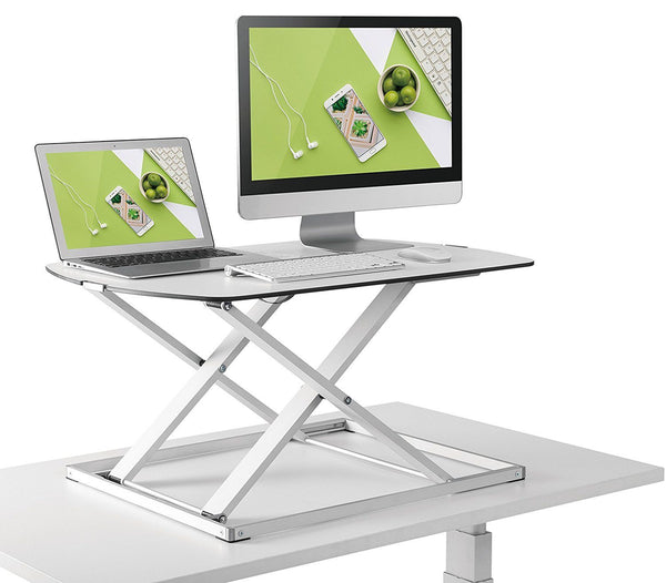Husky Mount Height Adjustable Office Sit/Standing Desk Ergonomic Riser Dual LCD LED Monitor