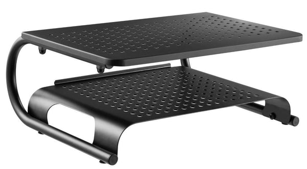 Two Tier Double Decker Steel Monitor Stand Holds up to 50 lbs, Laptop, Keyboard, or Monitor