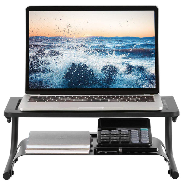 Two Tier Double Decker Steel Monitor Stand Holds up to 50 lbs, Laptop, Keyboard, or Monitor