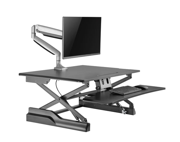 Husky Mounts Sturdy Standing Desk Converter Sit Stand Height Adjustable Computer Desk 36”x 24” Dual Monitor Stand up Desk Elevating Heavy-Duty Monitor Riser Desktop.