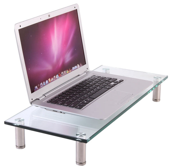 Husky Mount PC Monitor and Laptop Stand Riser - Solid Aluminum Legs and Tempered Glass Top Desk